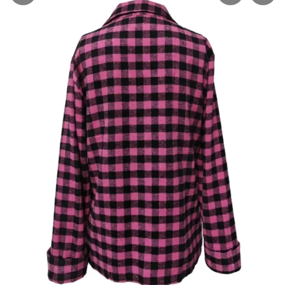 Women's Flannel Shirt Small Checkered Hot Pink & Black NWT - Picture 5 of 7